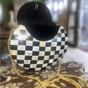 Elegant Black and White Checkered Shell Clutch